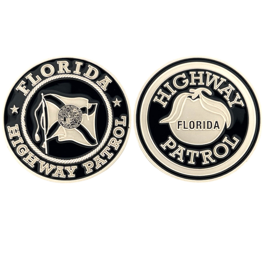 Florida Highway Patrol Silver & Black Door Seal & Patch Challenge Coin