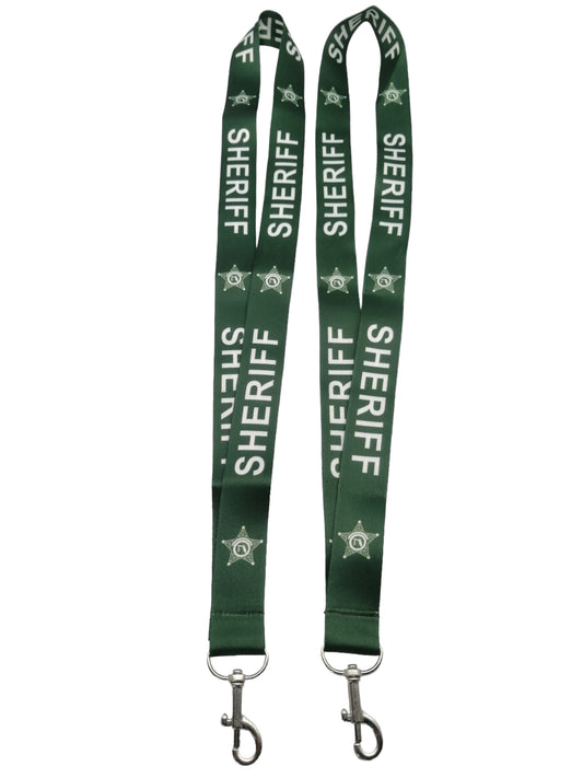 Lot of 5 Green & White Sheriff Lanyards with Dog Leash Style Clips