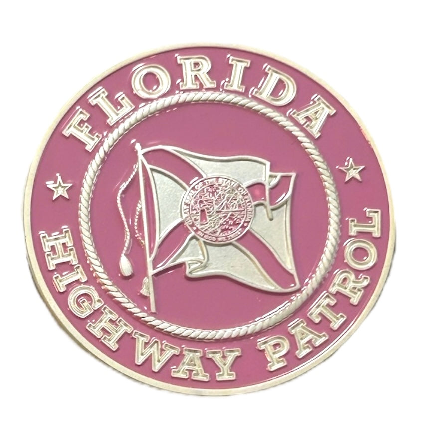 Florida Highway Patrol Pink Breast Cancer Awareness Door Seal & Patch Challenge Coin