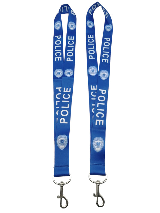 Lot of 5 Blue & White Police Lanyards with Dog Leash Style Clips