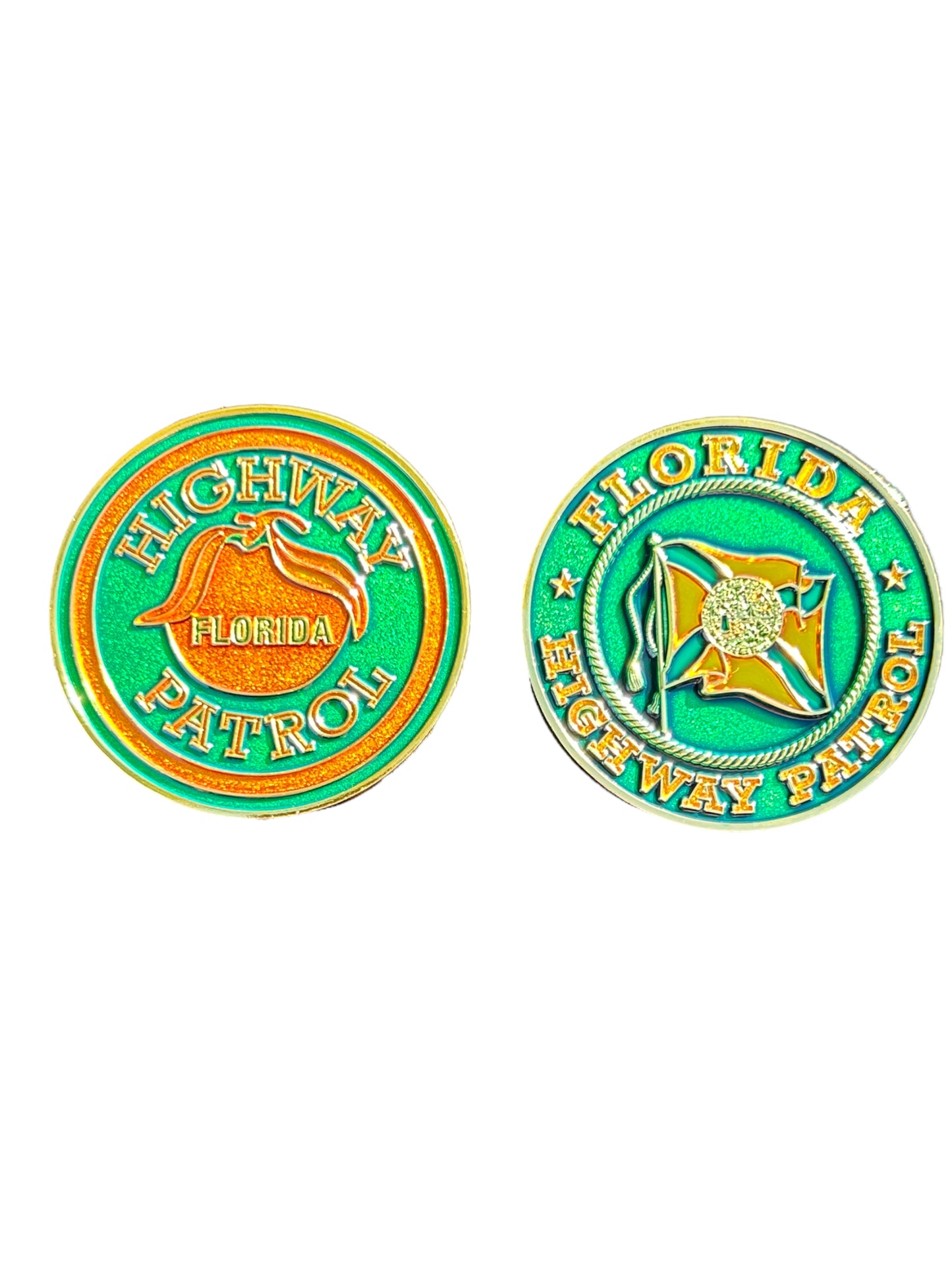 Florida Highway Patrol Orange & Green Door Seal & Patch Challenge Coin