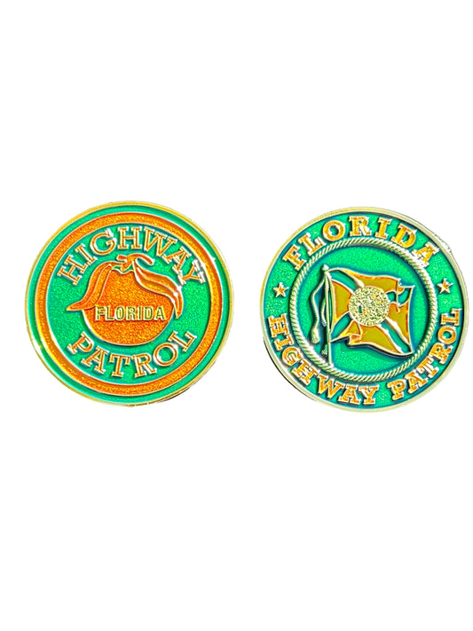 Florida Highway Patrol Orange & Green Door Seal & Patch Challenge Coin