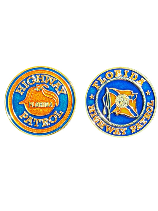 Florida Highway Patrol Orange & Blue Door Seal & Patch Challenge Coin