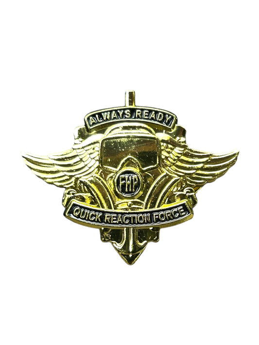 Florida Highway Patrol Quick Reaction Force (QRF) Gold Uniform Pin Badge Lapel Pin Button Crowd Control Disaster Response Rapid Response Force