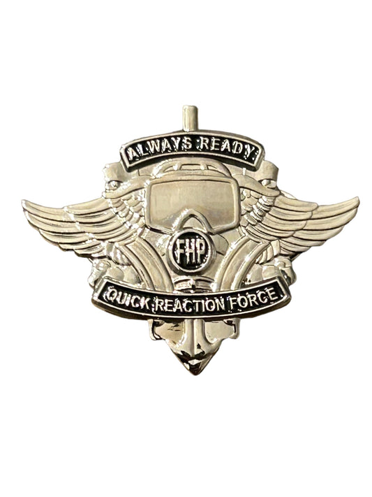 Florida Highway Patrol Quick Reaction Force (QRF) Silver Uniform Pin Badge Lapel Pin Button Crowd Control Disaster Response Rapid Response Force