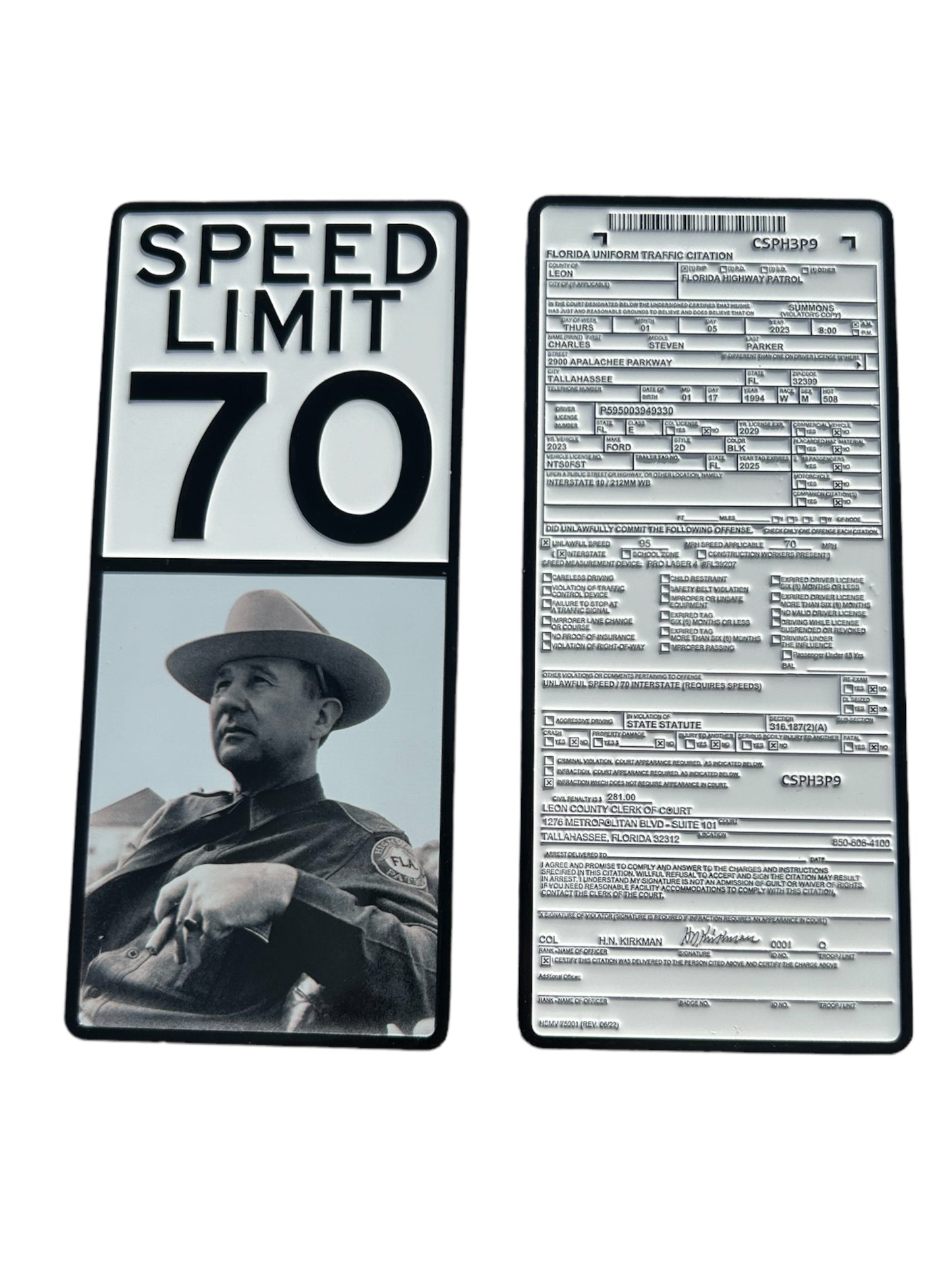 Limited Edition Florida Highway Patrol Colonel H. Neil Kirkman Traffic Citation Challenge Coin FHP State Trooper Traffic Ticket Traffic Enforcement Speed Radar Laser Cop Retro