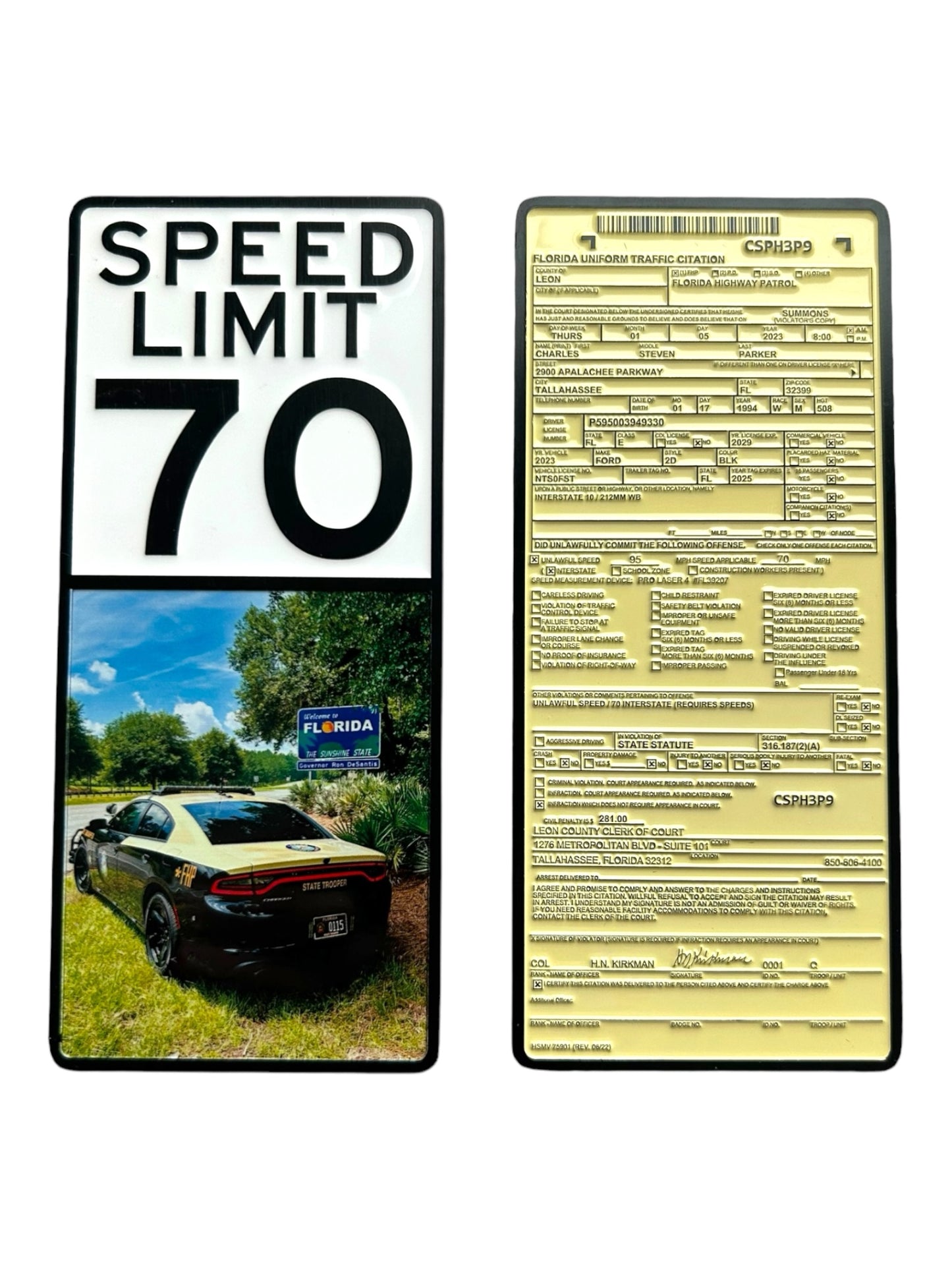 Florida Highway Patrol Yellow Copy Traffic Citation Challenge Coin Traffic Ticket Violator Copy